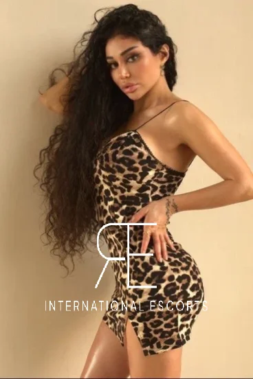 Beautiful Dubai escort Annushka is wearing a leopard print dress 