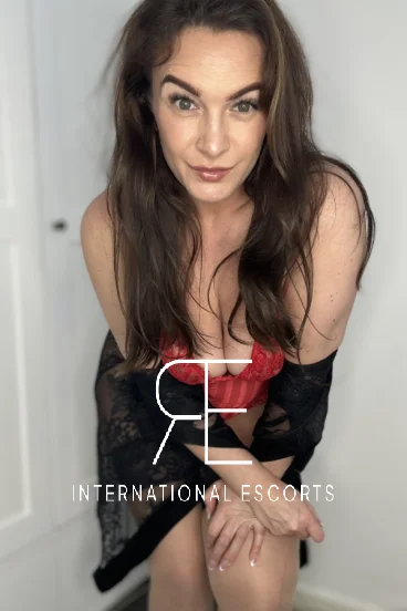 Lady wearing red lingerie   
