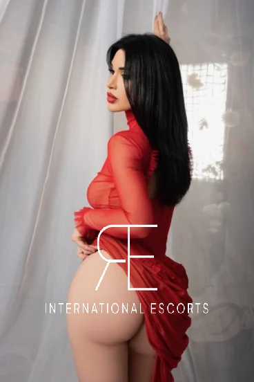Sophisticated Rosaline, Russian elegance in sheer red gown